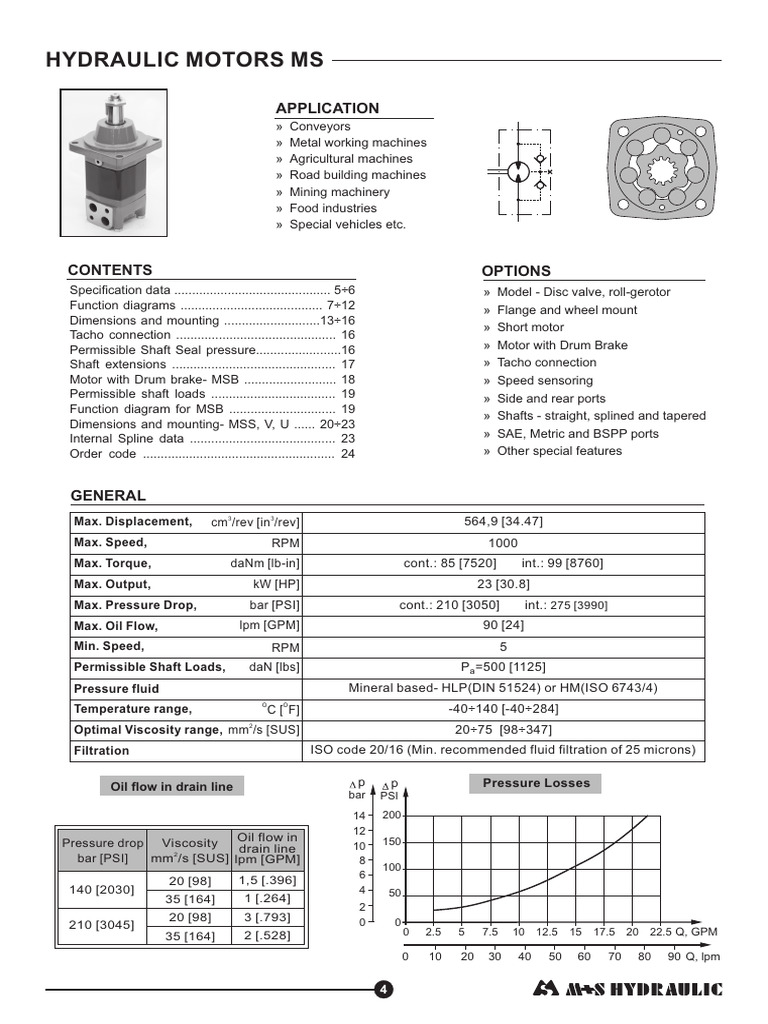 Hydraulic Motor MS Specifications Guide | PDF | Horsepower | Vehicle ...