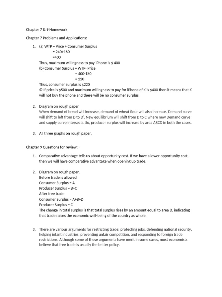 Chapter 7 & 9 Economics Homework Solutions | PDF