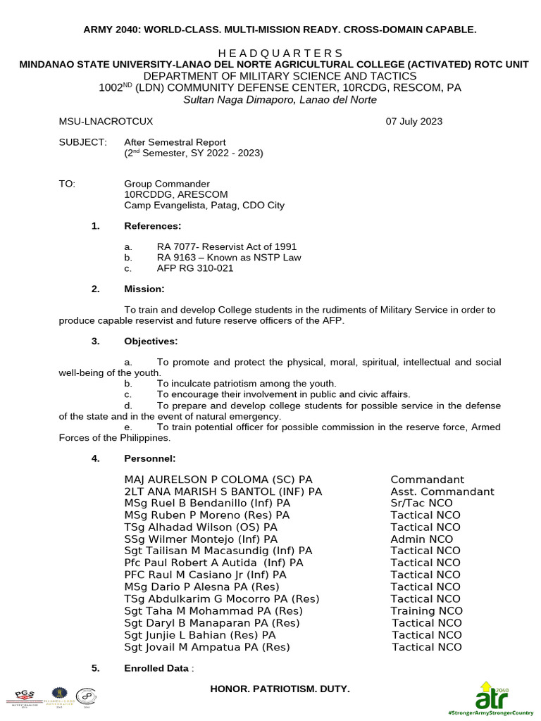 01. MSU-LNAC Narrative 2022-2023 | PDF | Military