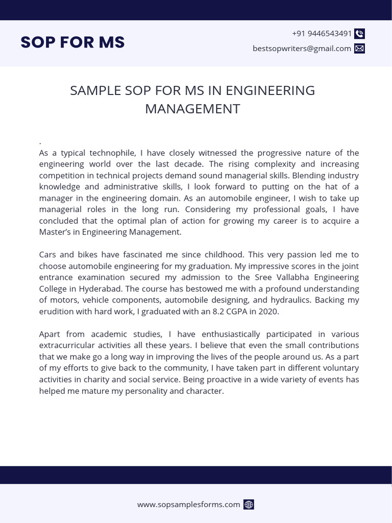 Engineering Management SOP for MBA | PDF | Engineering | Cognition