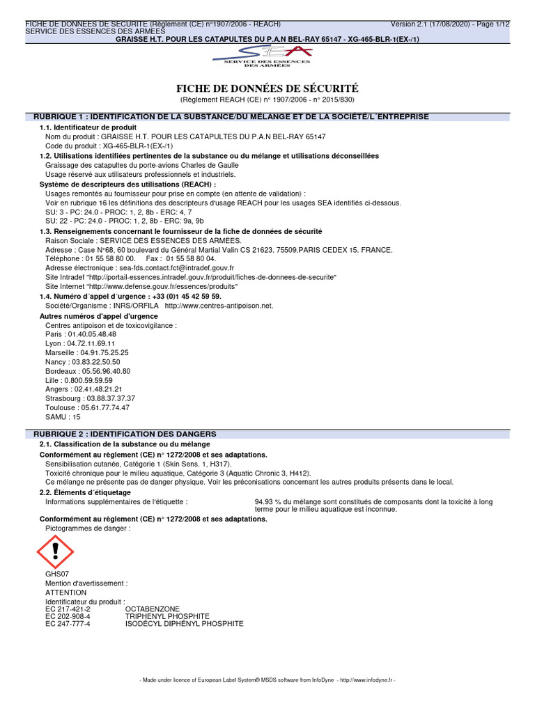 XG 465 BLR 1ex 1 | PDF | Toxicologie | Santé et sécurité au travail