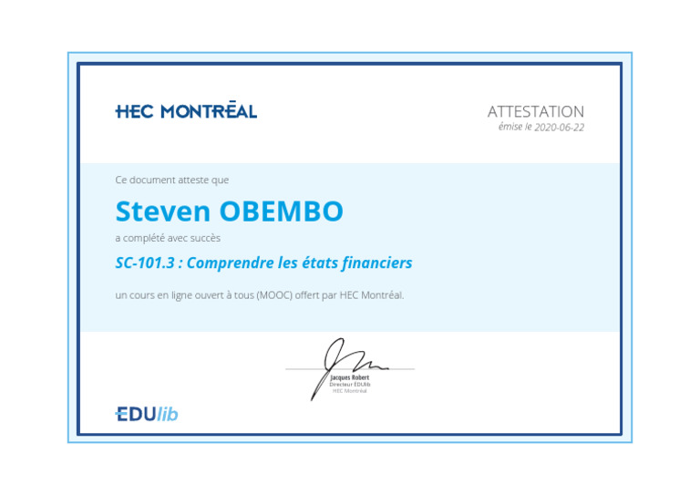 Attestation de MOOC HEC Montréal | PDF