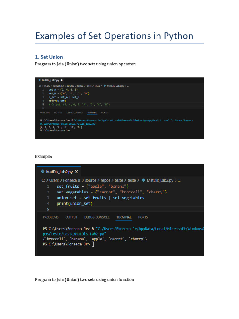 Python Set Operations Examples | PDF