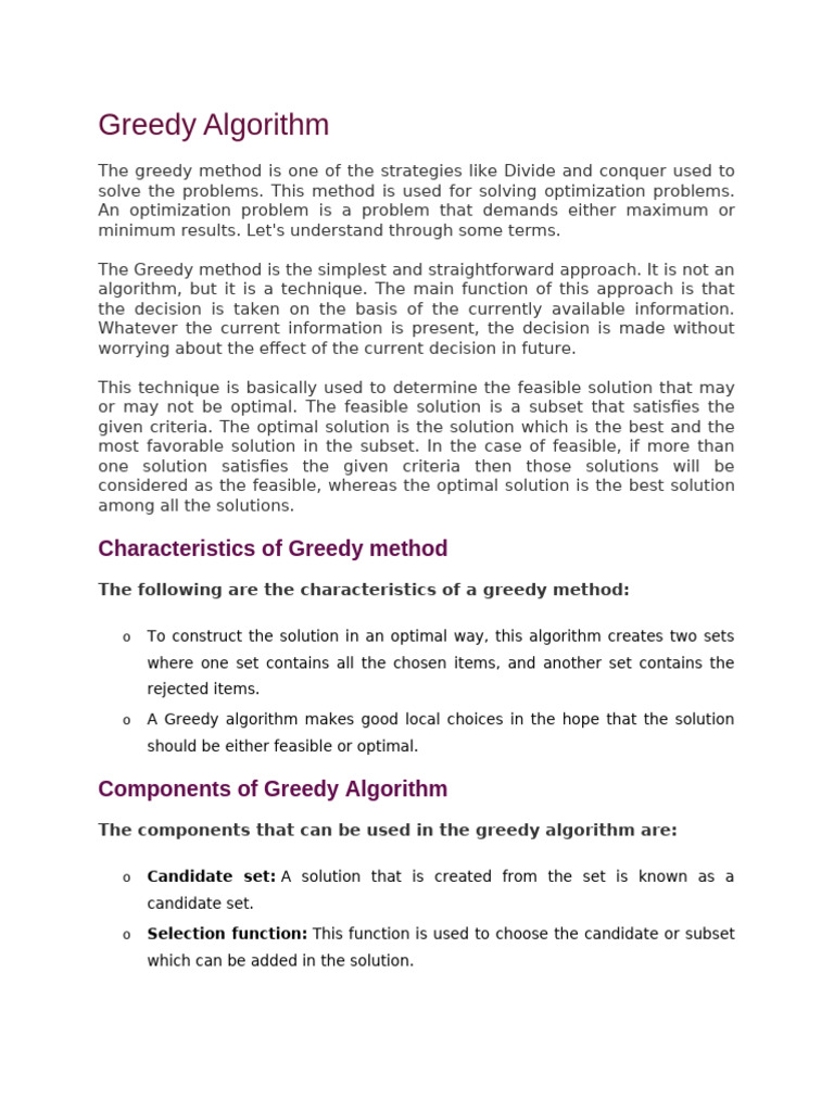 Greedy Algorithm in daa | PDF | Mathematical Optimization | Theoretical ...