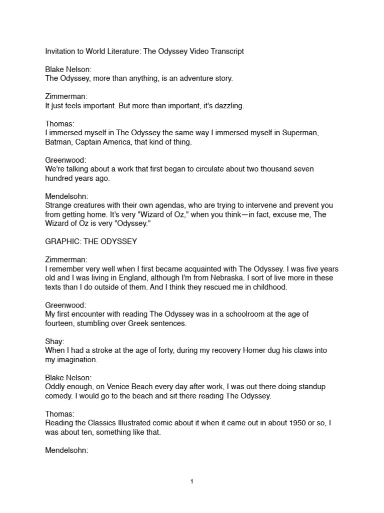 odyssey-transcript | PDF | Odyssey | Odysseus