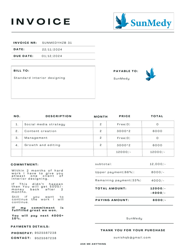 Invoice for Interior Design Services | PDF