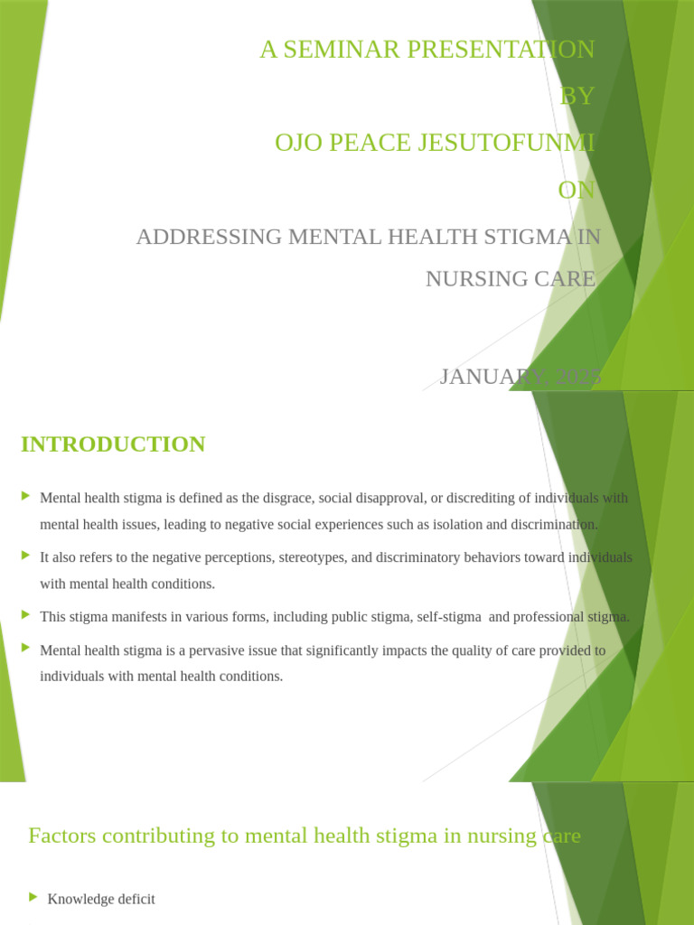 A Seminar Presentation Peace | PDF | Social Stigma | Mental Health