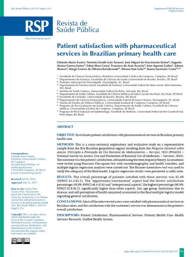 Patient Satisfaction With Pharmaceutical | PDF | Pharmacy | Sampling ...