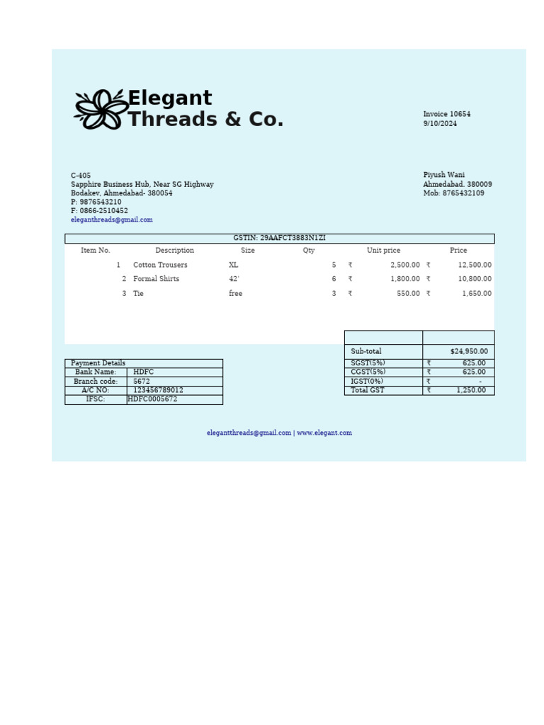 Invoice 10654 - Elegant Threads & Co. | PDF