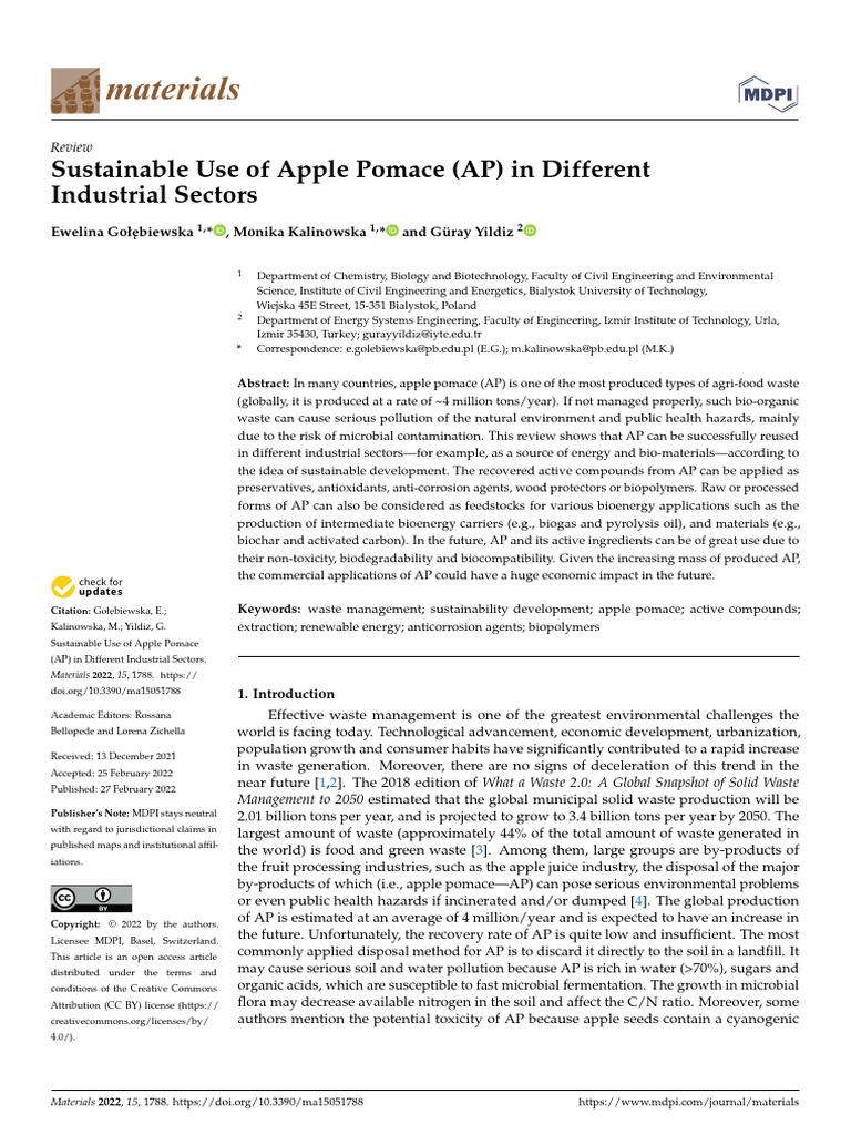 Apple wate pomace to API and dietery fibre production | PDF | Biogas ...