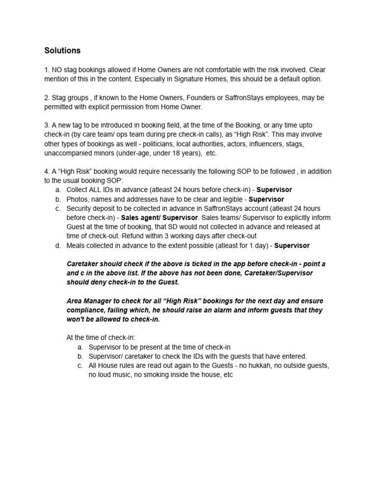 SOP For High-Risk Bookings | PDF