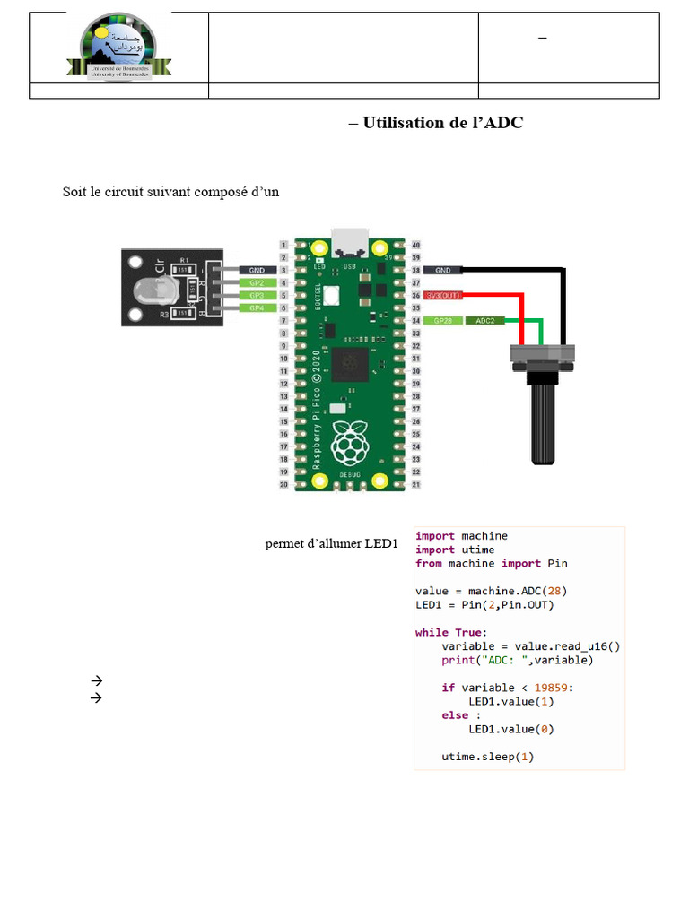 Utilisation de l'ADC avec Raspberry Pi Pico | PDF | Électrotechnique ...