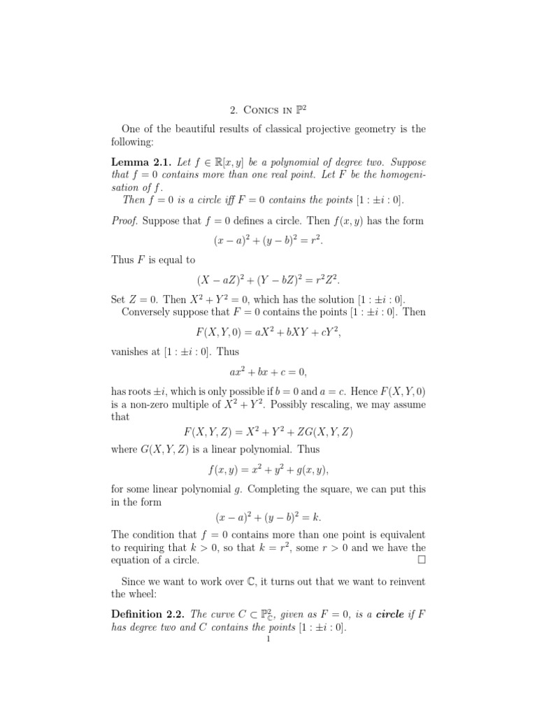 Conics In P2 Pdf Equations Mathematics