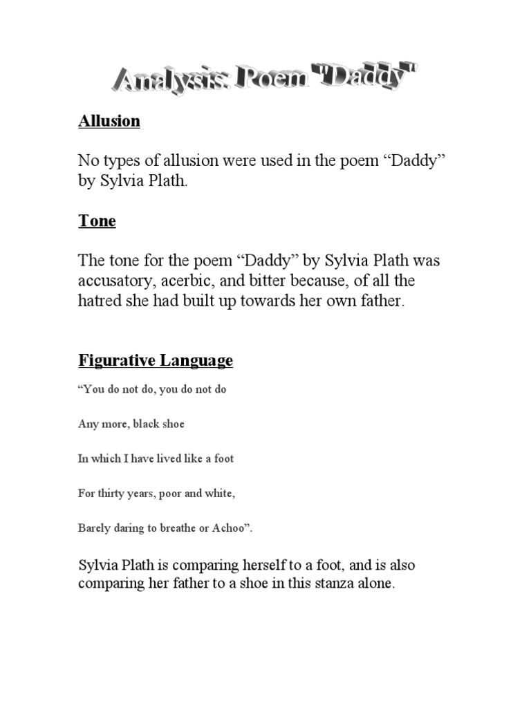 💐 Daddy by plath. Daddy Poem, Meaning, Analysis, Sylvia Plath. 20221012