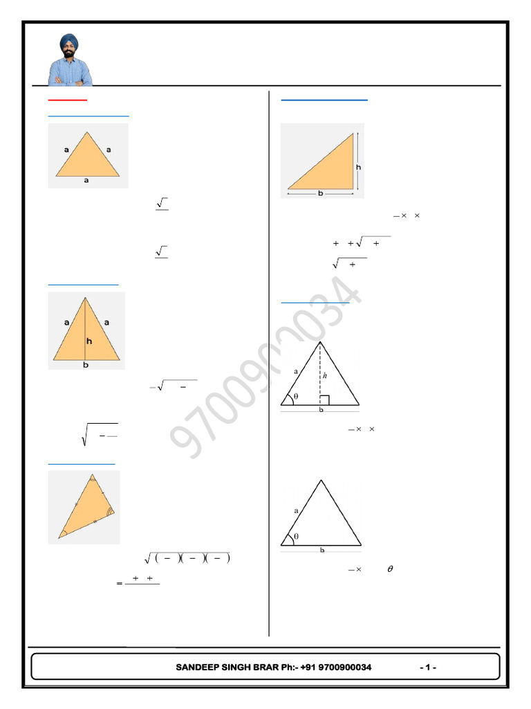 Mensuration Formulas for 2D and 3D Shapes | PDF | Area | Triangle