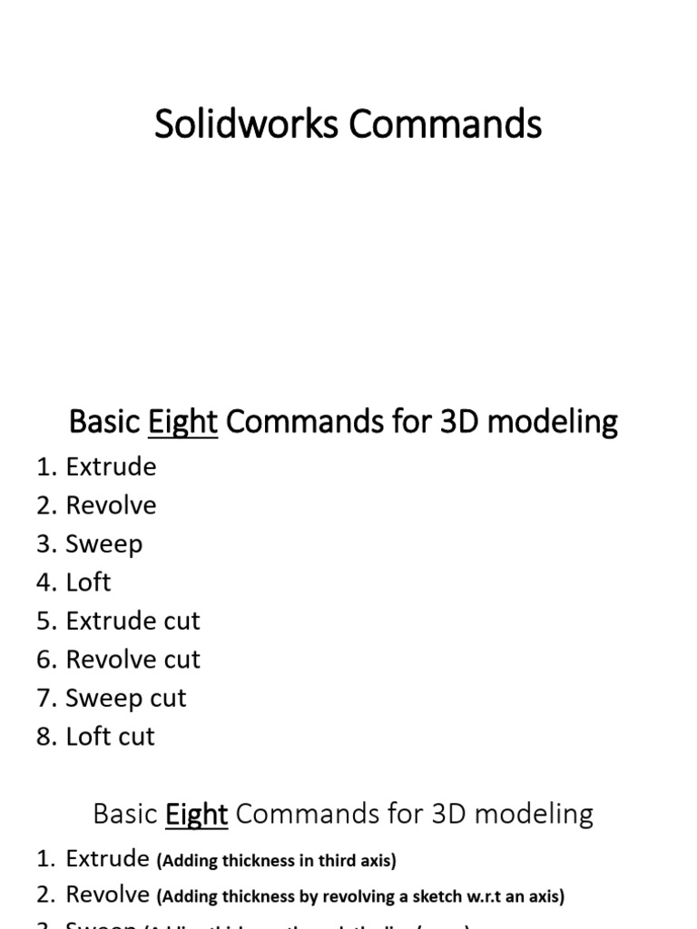 Essential Solidworks 3D Commands | PDF | Geometry | Euclidean Geometry