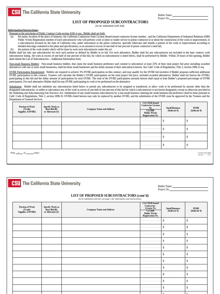 Subcontractor Listing for Bids | PDF | Subcontractor | Private Law