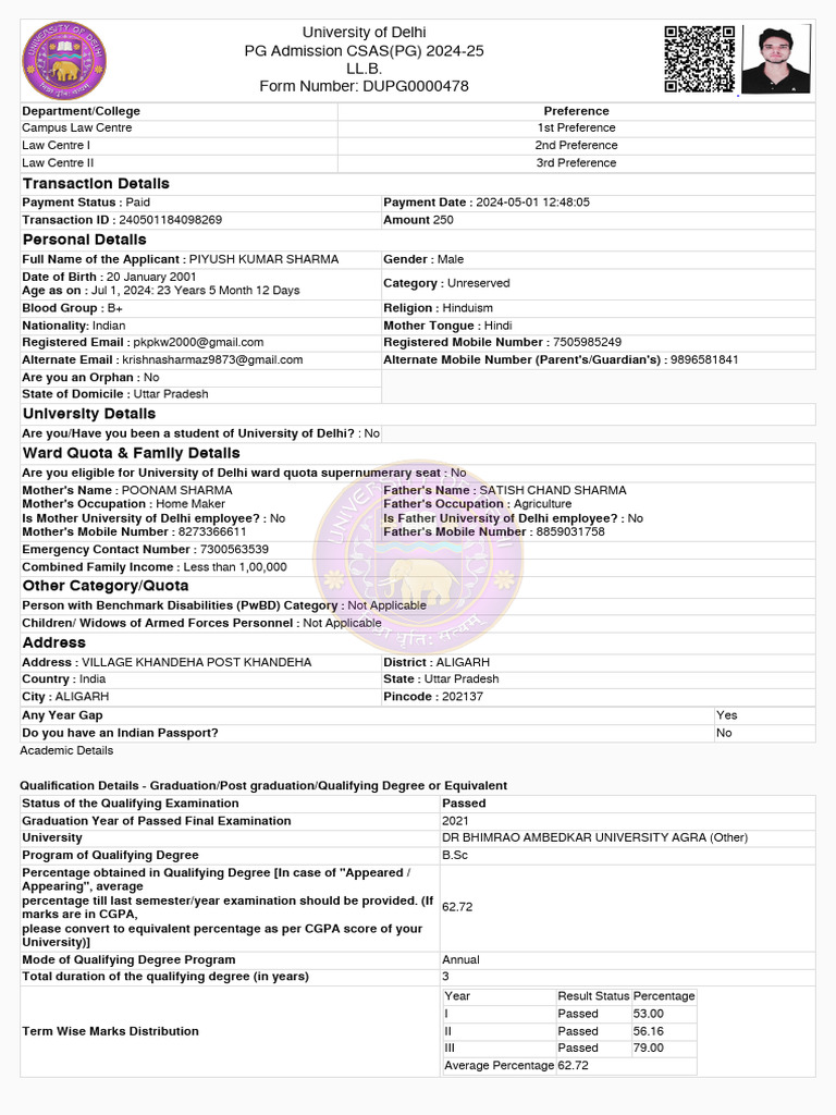 University of Delhi PG Admission 2024-25 | PDF