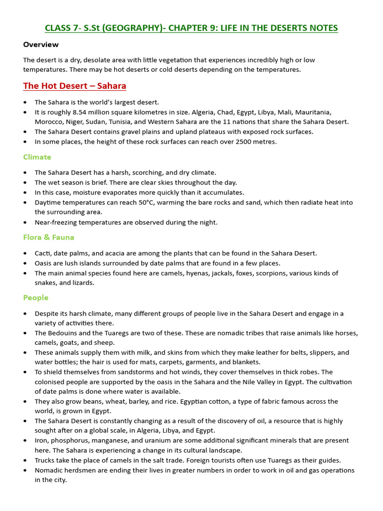 Life in Deserts: Sahara & Ladakh Insights | PDF | Sahara | Desert