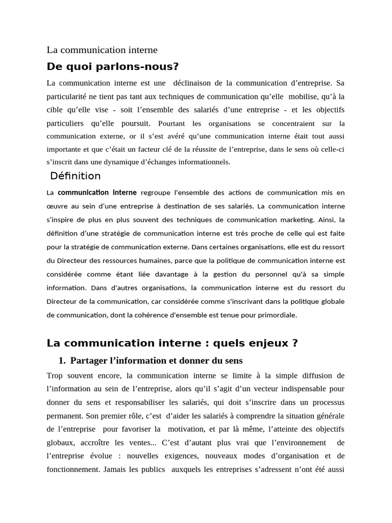 Importance de la communication interne | PDF | la communication | Business