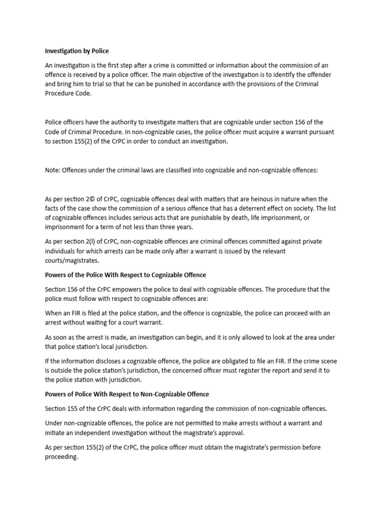 investigation by police | PDF | Crimes | Crime & Violence
