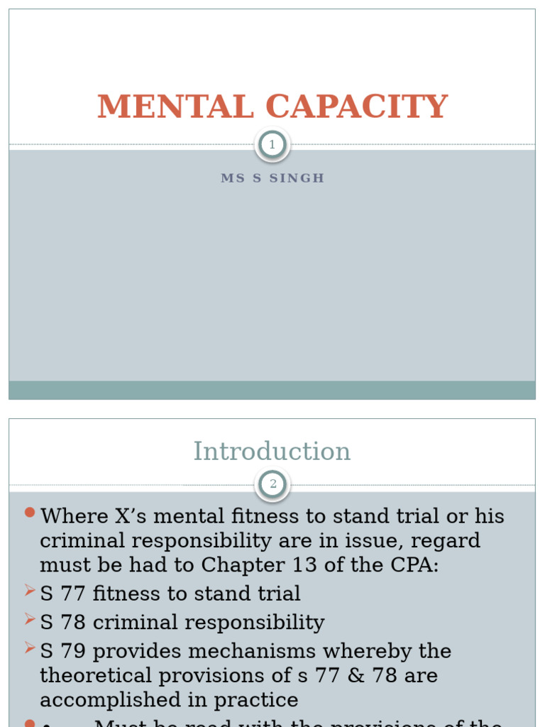 Mental Capacity and Criminal Responsibility | PDF | Insanity Defense ...
