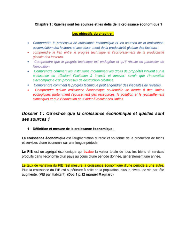 Sources et défis de la croissance économique | PDF | Croissance ...