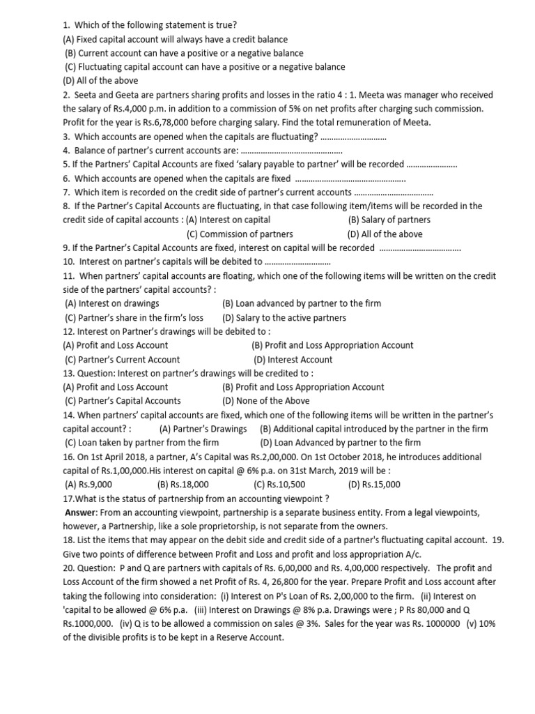 12th Accountancy Fundamental Questions | PDF | Interest | Partnership