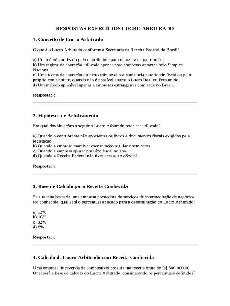 Lucro Arbitrado: Conceitos e Cálculos | PDF | Impostos | Economias