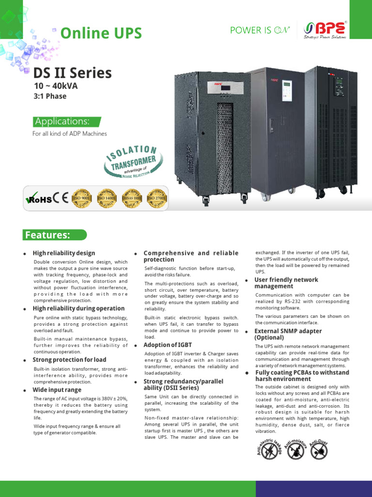 DS II Series Online UPS 10-40kVA Features | PDF | Power Inverter ...