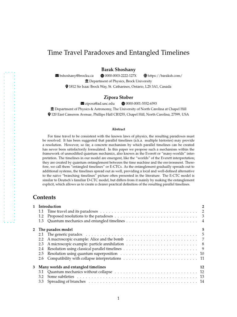Time-Travel Paradoxes and Entangled Timelines | PDF | Many Worlds ...