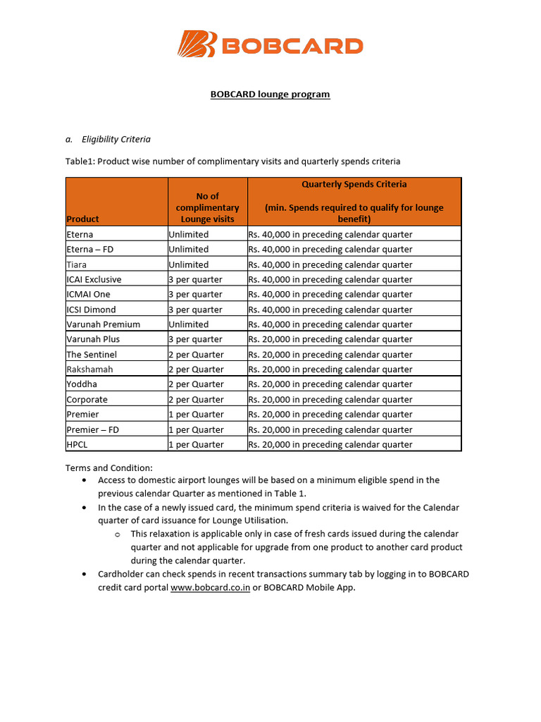 BOBCARD Lounge Program Eligibility Guide | PDF