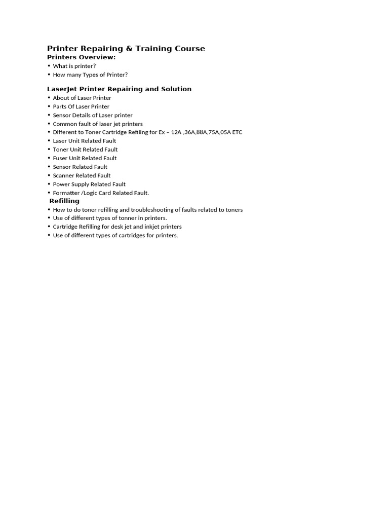 Printer Repairing & Training Course | PDF