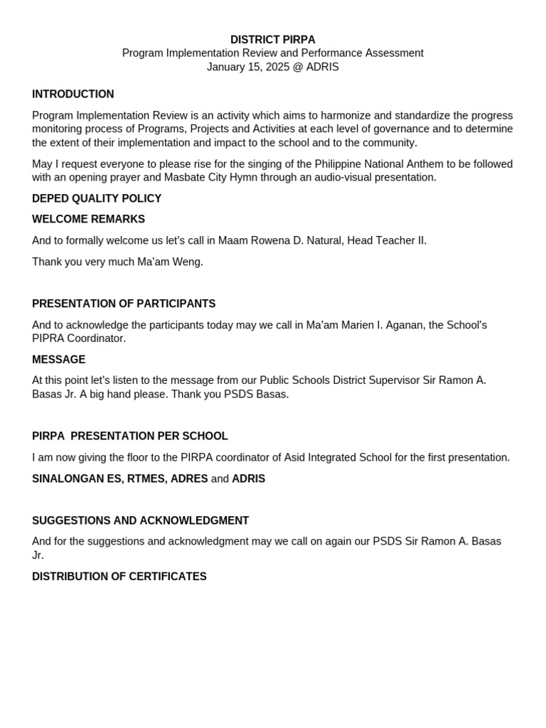 PIRPA Program Review and Assessment 2025 | PDF