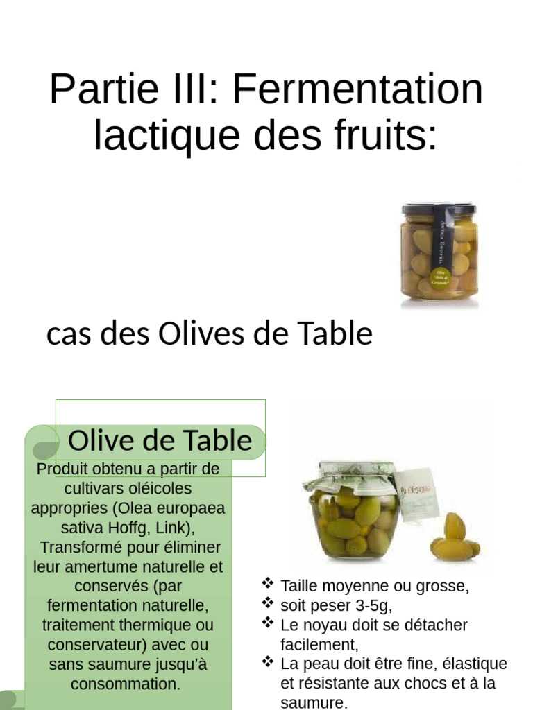 Fermentation lactique des olives de table | PDF | olive | Fermentation