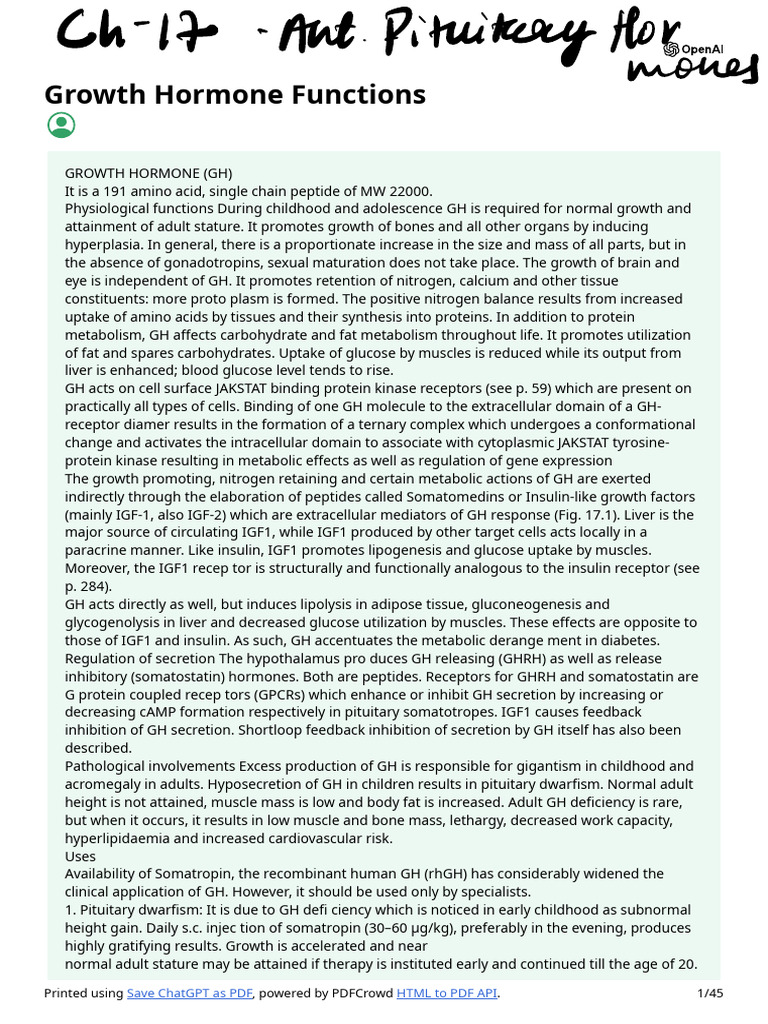 Functions and Effects of Growth Hormone | PDF | Luteinizing Hormone ...