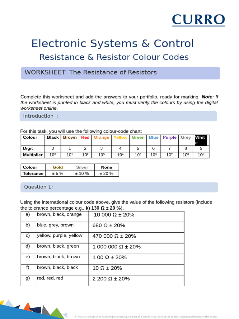 M2 Task - Resistor Colour Codes | PDF | Resistor | Electronics