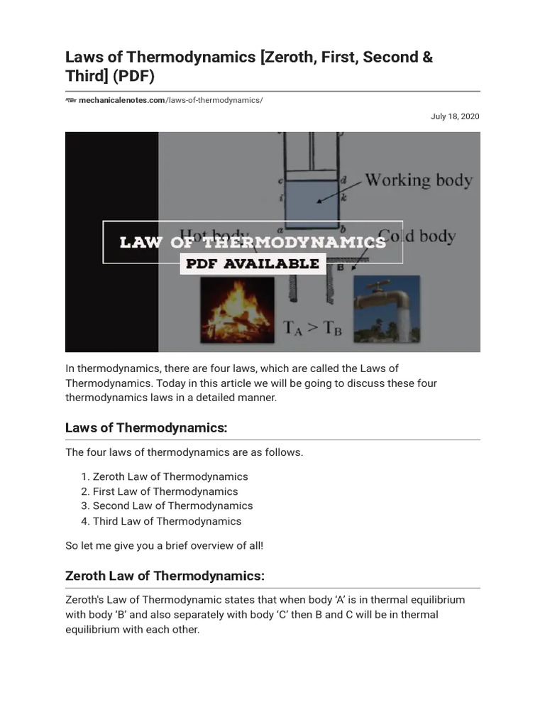 Overview of Thermodynamics Laws | PDF | Heat | Laws Of Thermodynamics