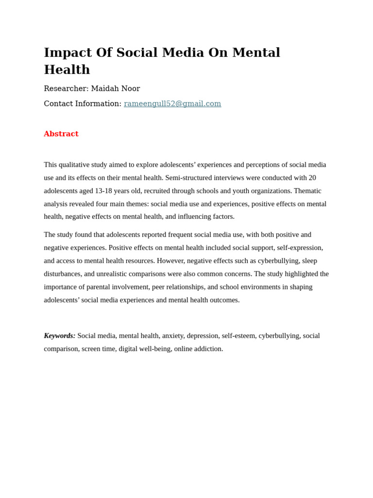 Social Media's Impact on Teen Mental Health | PDF