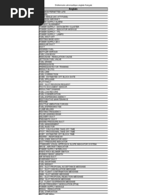 Dico Aéronautique Anglais Français 72300 Termes Aircraft