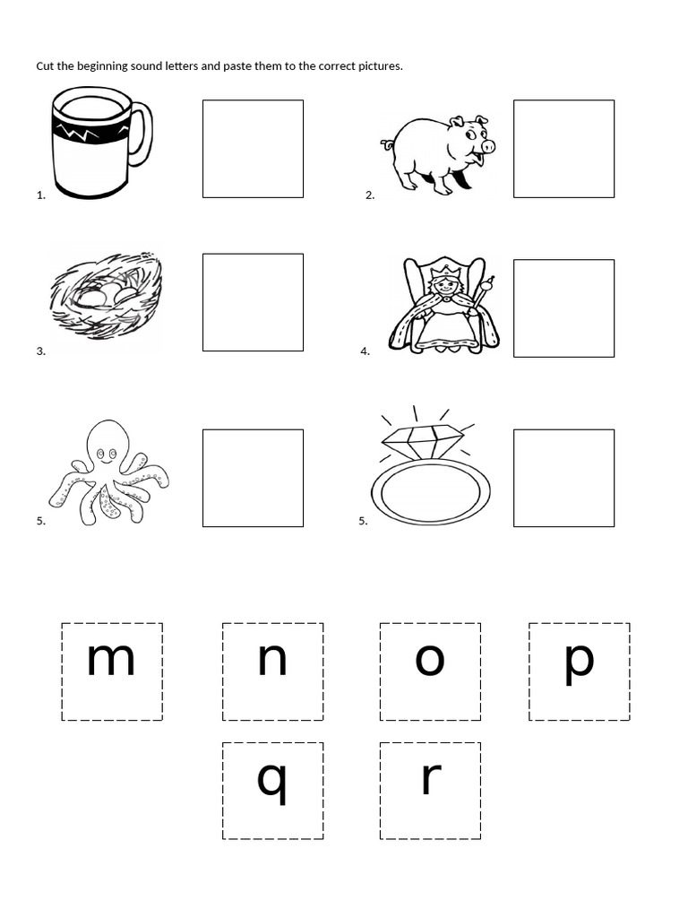 Cut the beginning sound letters and paste them to the correct pictures
