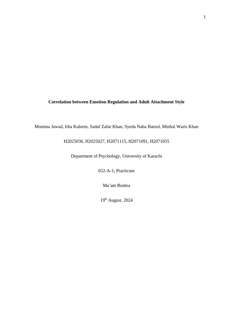 Emotion Regulation and Attachment Styles | PDF | Attachment Theory ...
