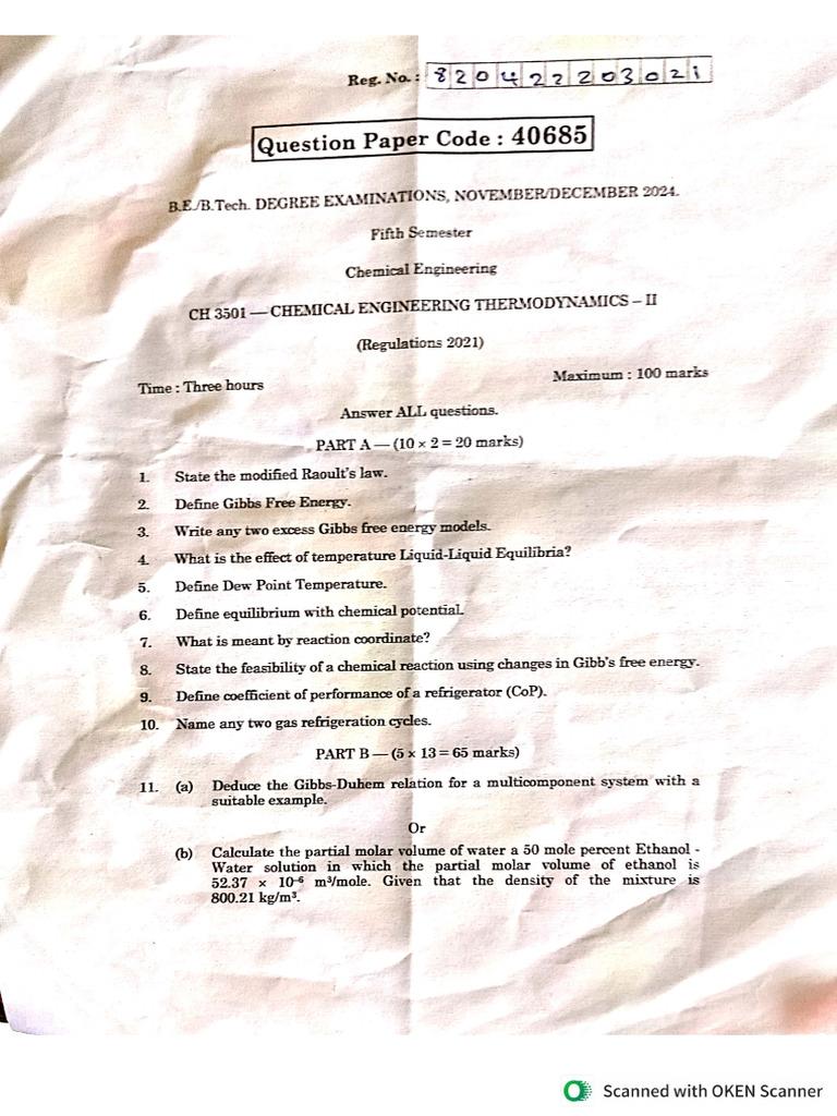 Thermodynamics 2 Question Paper Pdf