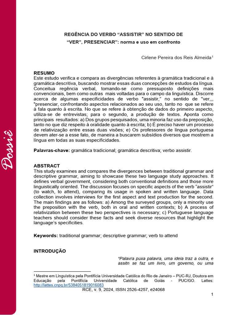 Regência do Verbo "Assistir" Analisada | PDF | Gramática | Linguística