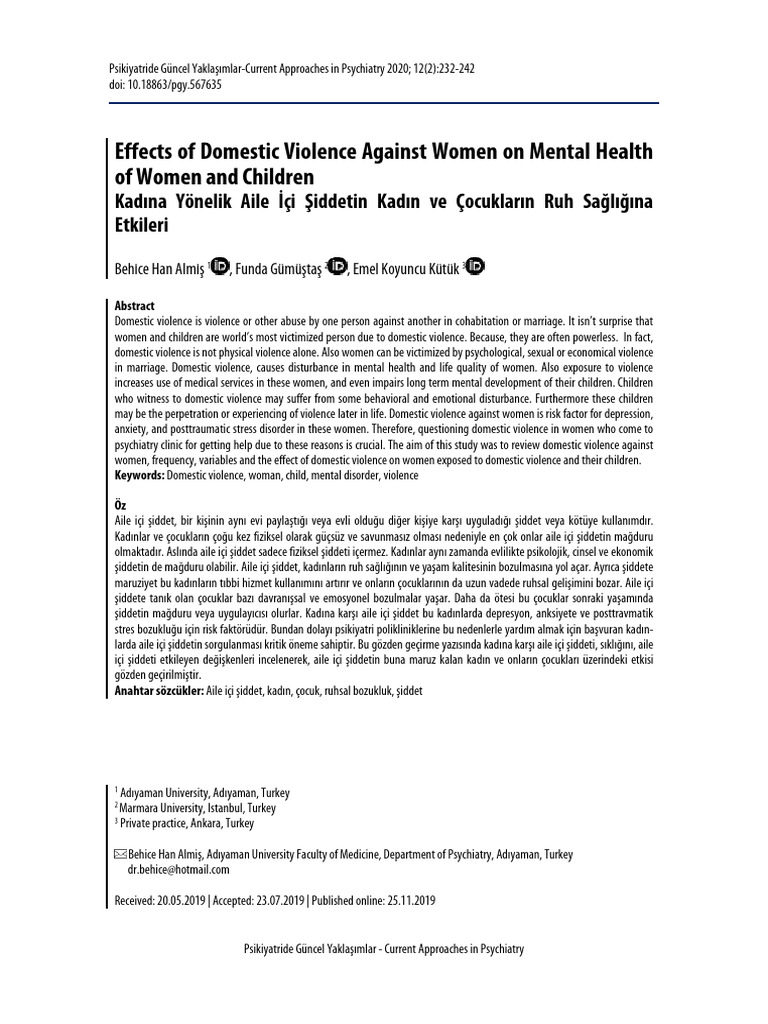 Effects of Domestic Violence Against Women On Mental Health of Women ...