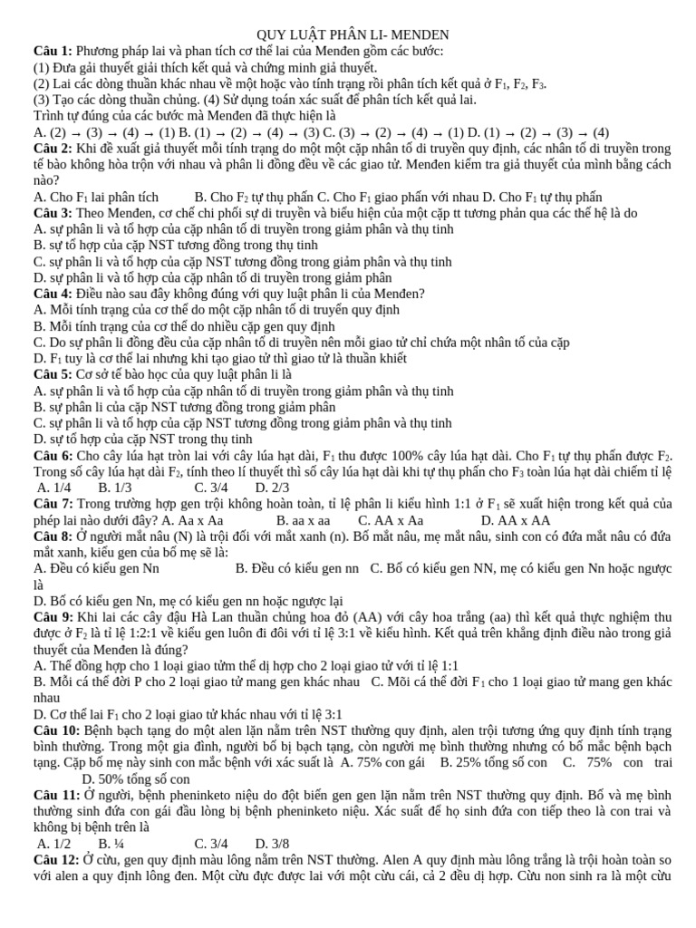 1.sinh 12 - Quy Luat Phan Li - Photo | PDF