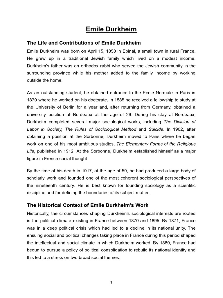 Emile Durkheim: Life and Influence | PDF | Positivism | Émile Durkheim