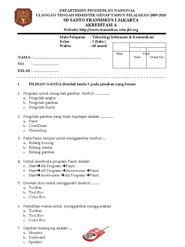 Latihan Soal SD Kelas 1