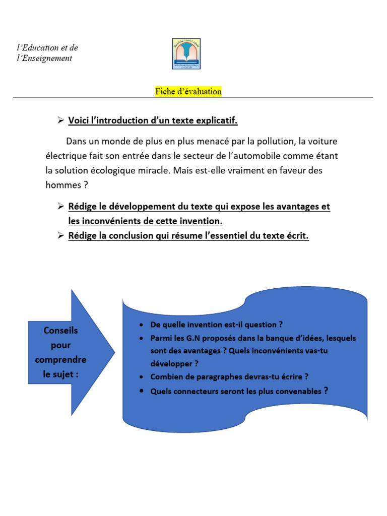 EB6-Fiche Dévaluation-Ecrire Un Texte Explicatif | PDF