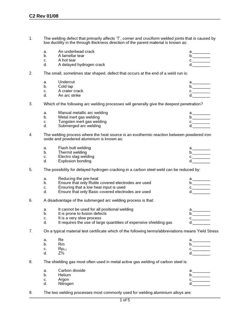 C2 Multi Choice | PDF | Welding | Construction